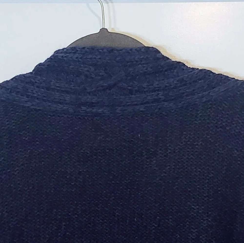 Laura Scott Cardigan Sweater Marled Blue Open Knit Size Medium Machine Wash
